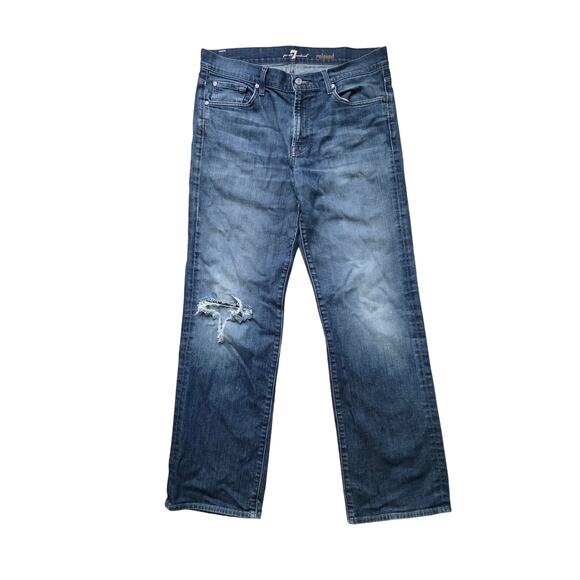 7 For All Mankind Jeans Men’s 34 Relaxed Fit Button Distressed - Picture 1 of 9